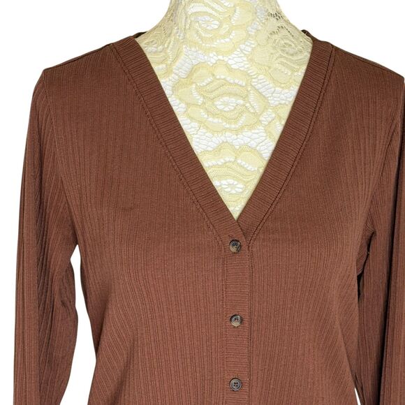 Banana Republic Factory Rib Knit Cardigan Top Blouse Shirt Auburn Brown S - Picture 3 of 7